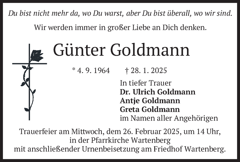  Traueranzeige für Günter Goldmann vom 22.02.2025 aus merkurtz