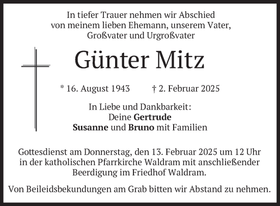 Traueranzeige von Günter Mitz von merkurtz