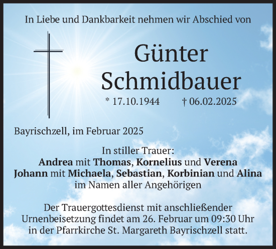 Traueranzeige von Günter Schmidbauer von merkurtz