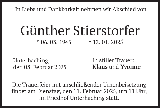 Traueranzeige von Günther Stierstorfer von merkurtz