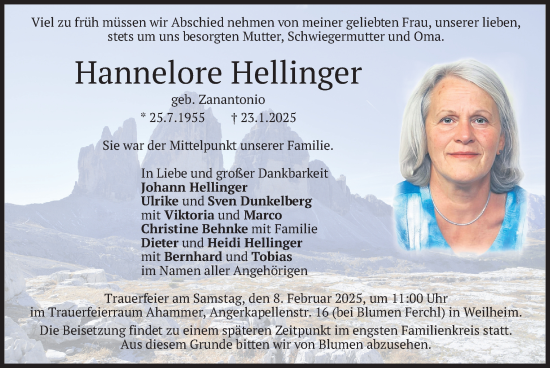 Traueranzeige von Hannelore Hellinger von merkurtz