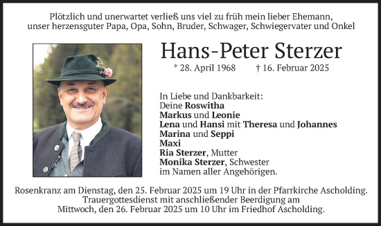 Traueranzeige von Hans-Peter Sterzer von merkurtz