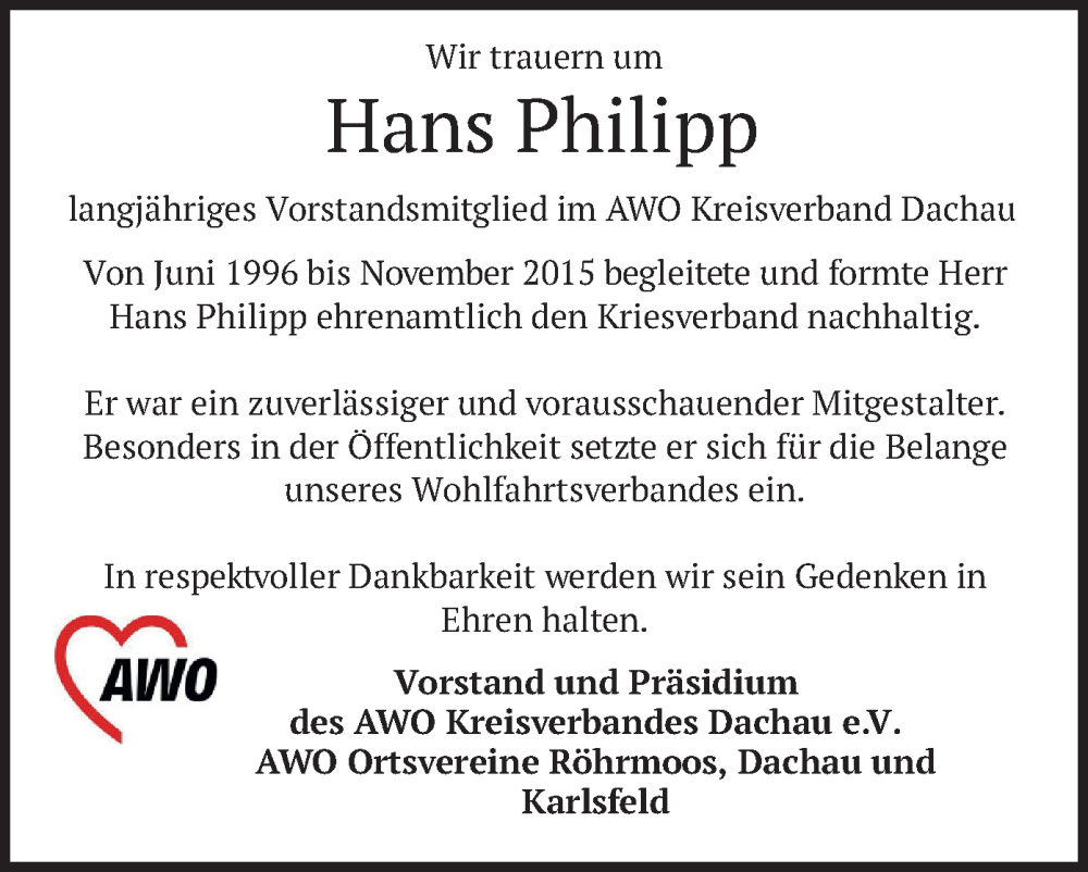  Traueranzeige für Hans Philipp vom 06.02.2025 aus merkurtz