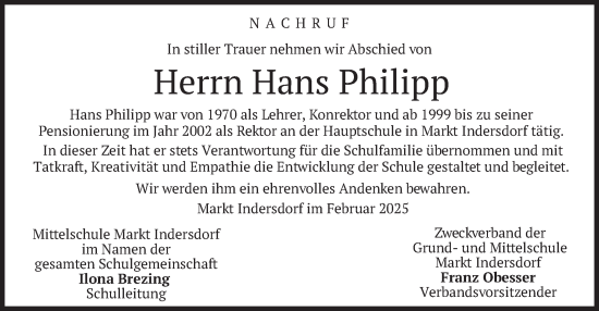 Traueranzeige von Hans Philipp von merkurtz