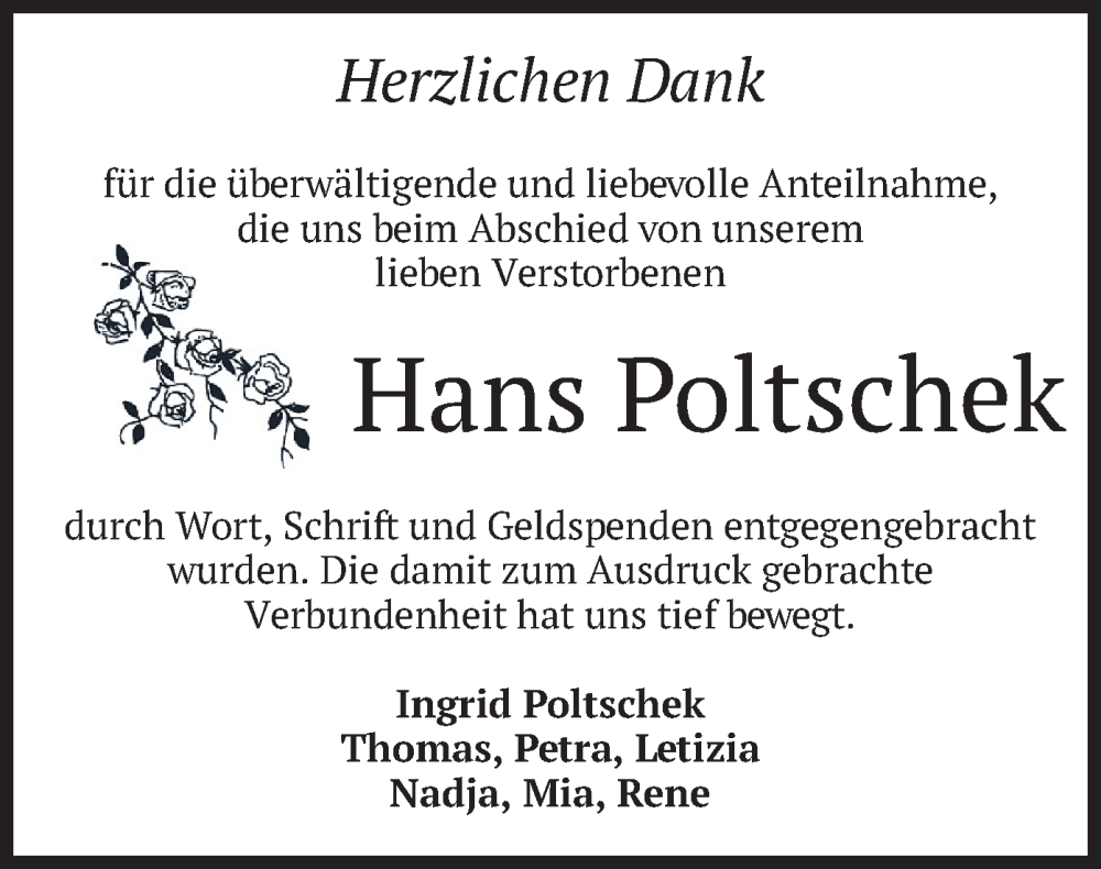  Traueranzeige für Hans Poltschek vom 10.02.2025 aus merkurtz