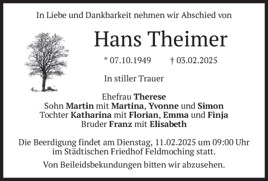 Traueranzeige von Hans Theimer von merkurtz