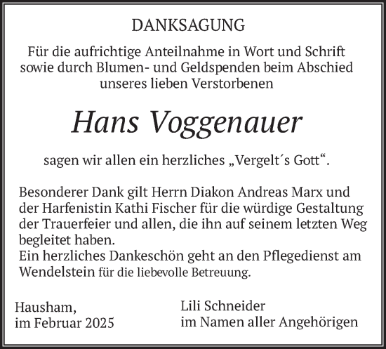 Traueranzeige von Hans Voggenauer von merkurtz