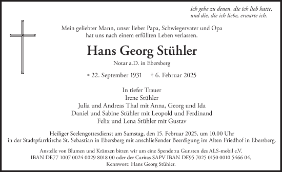 Traueranzeige von Hans Georg Stühler von merkurtz