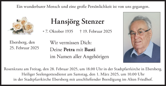 Traueranzeige von Hansjörg Stenzer von merkurtz