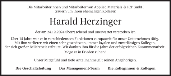 Traueranzeige von Harald Herzinger von merkurtz