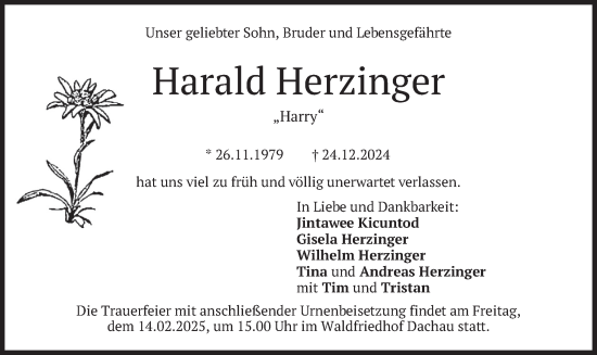 Traueranzeige von Harald Herzinger von merkurtz