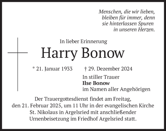 Traueranzeige von Harry Bonow von merkurtz