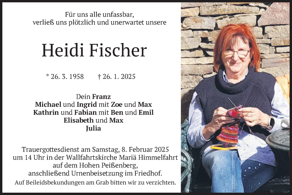  Traueranzeige für Heidi Fischer vom 01.02.2025 aus merkurtz