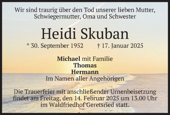 Traueranzeige von Heidi Skuban von merkurtz