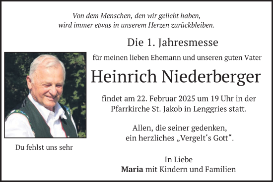 Traueranzeige von Heinrich Niederberger von merkurtz