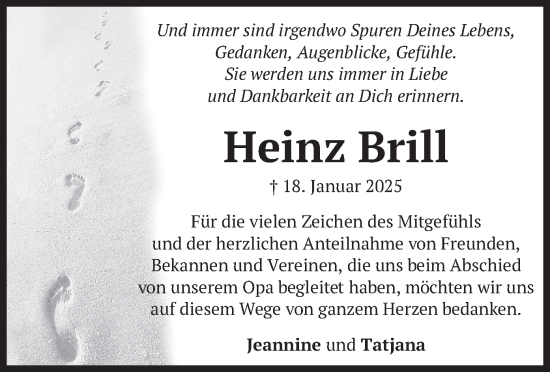 Traueranzeige von Heinz Brill von merkurtz