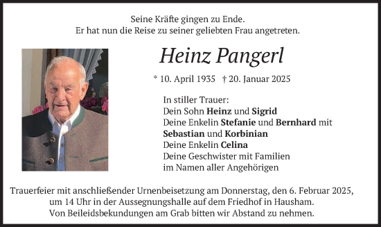 Traueranzeige von Heinz Pangerl von merkurtz