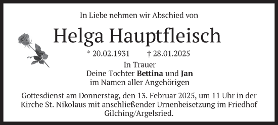 Traueranzeige von Helga Hauptfleisch von merkurtz