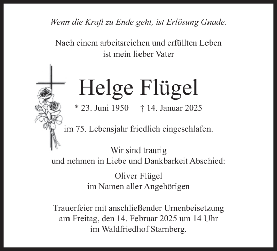 Traueranzeige von Helge Flügel von merkurtz
