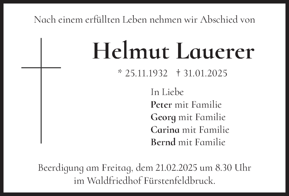  Traueranzeige für Helmut Lauerer vom 15.02.2025 aus merkurtz