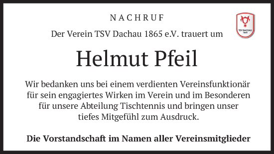 Traueranzeige von Helmut Pfeil von merkurtz
