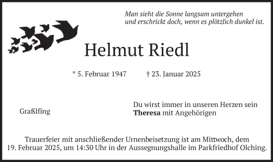 Traueranzeige von Helmut Riedl von merkurtz