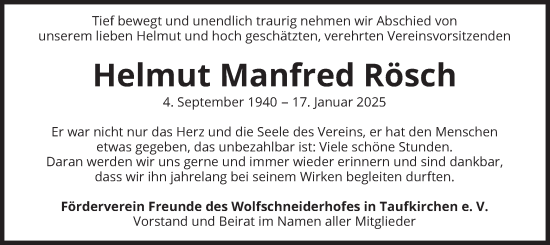 Traueranzeige von Helmut Manfred Rösch von merkurtz