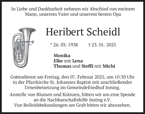 Traueranzeige von Heribert Scheidl von merkurtz