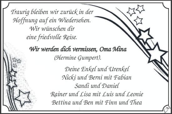 Traueranzeige von Hermine Gumpert von merkurtz