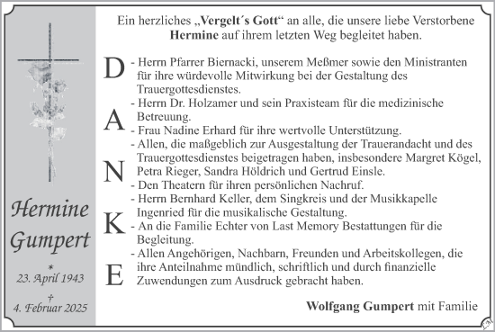 Traueranzeige von Hermine Gumpert von merkurtz