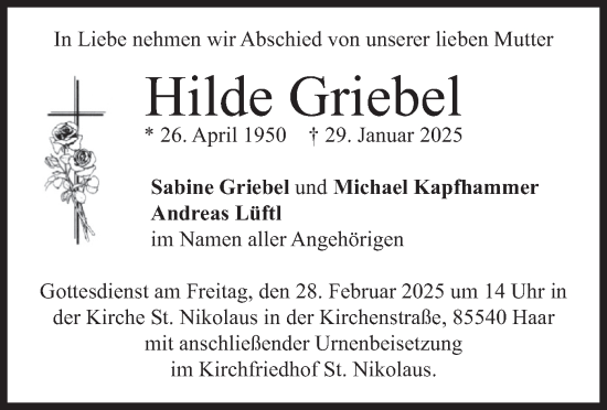 Traueranzeige von Hilde Griebel von merkurtz