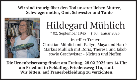 Traueranzeige von Hildegard Mühlich von merkurtz