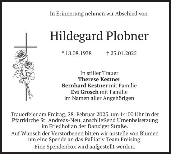 Traueranzeige von Hildegard Plobner von merkurtz