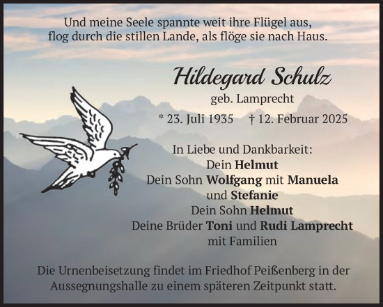 Traueranzeige von Hildegard Schulz von merkurtz