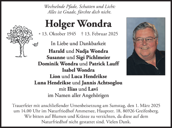 Traueranzeige von Holger Wondra von merkurtz