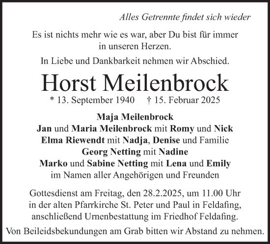 Traueranzeige von Horst Meilenbrock von merkurtz