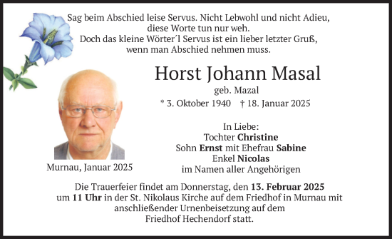 Traueranzeige von Horst Johann Masal von merkurtz