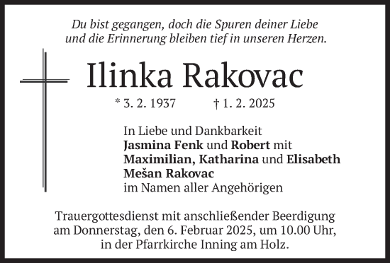 Traueranzeige von Ilinka Rakovac von merkurtz