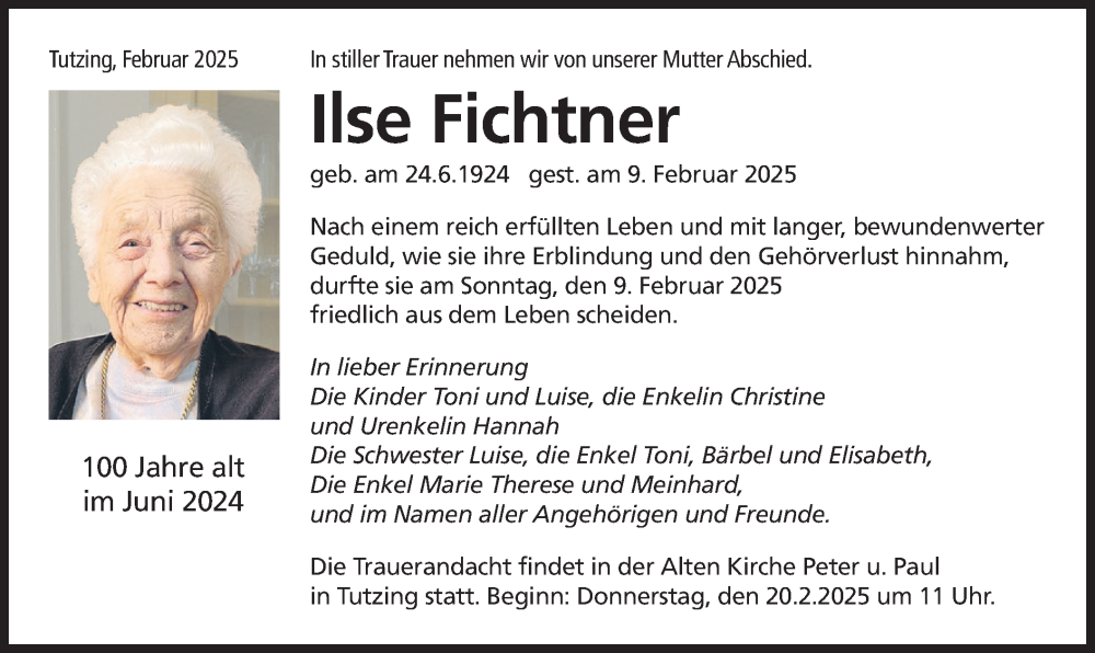  Traueranzeige für Ilse Fichtner vom 15.02.2025 aus merkurtz