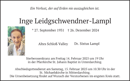 Traueranzeige von Inge Leidgschwendner-Lampl von merkurtz
