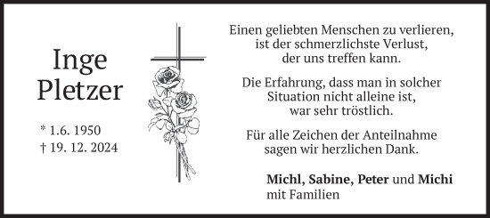Traueranzeige von Inge Pletzer von merkurtz