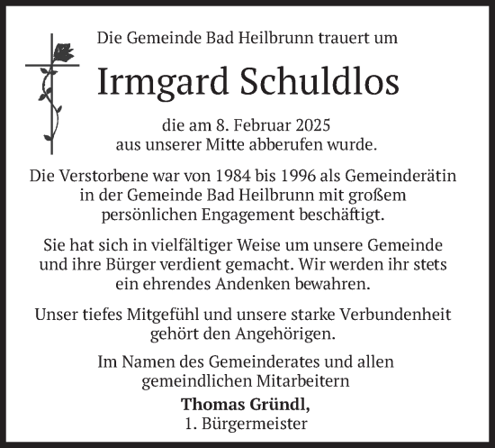Traueranzeige von Irmgard Schuldlos von merkurtz