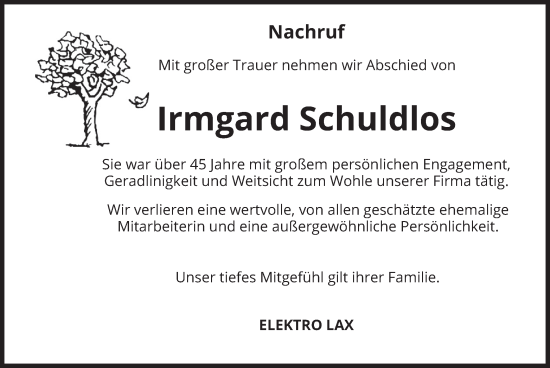 Traueranzeige von Irmgard Schuldlos von merkurtz