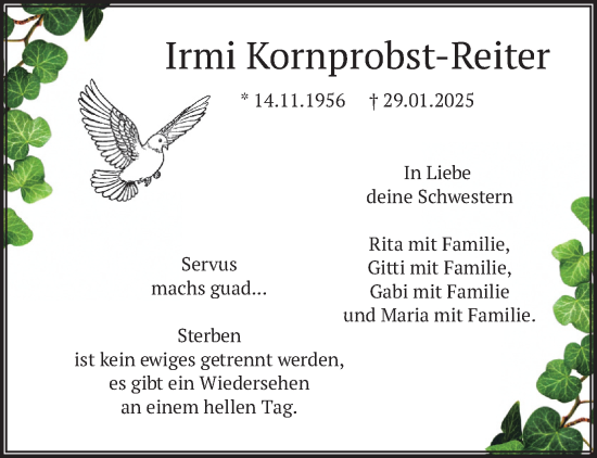 Traueranzeige von Irmi Kornprobst-Reiter von merkurtz