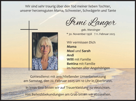 Traueranzeige von Irmi Langer von merkurtz