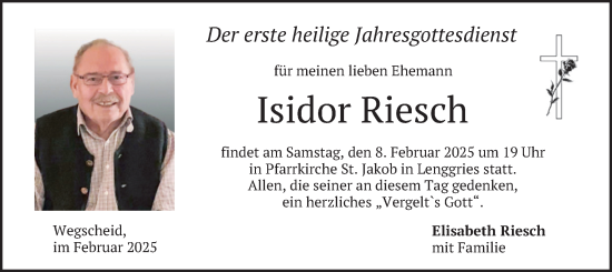 Traueranzeige von Isidor Riesch von merkurtz