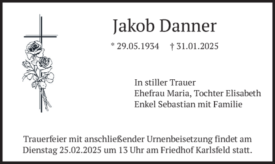 Traueranzeige von Jakob Danner von merkurtz