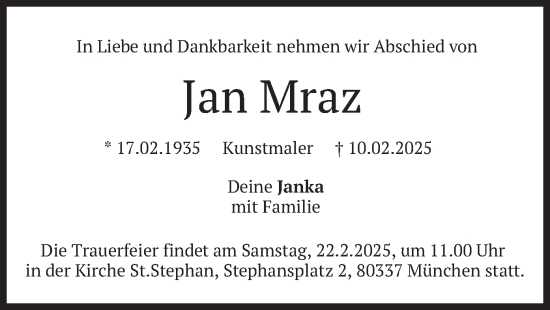 Traueranzeige von Jan Mraz von merkurtz