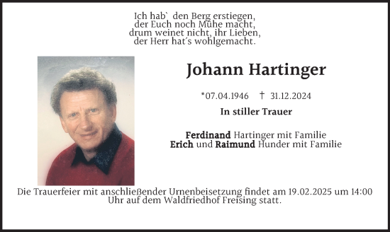 Traueranzeige von Johann Hartinger von merkurtz