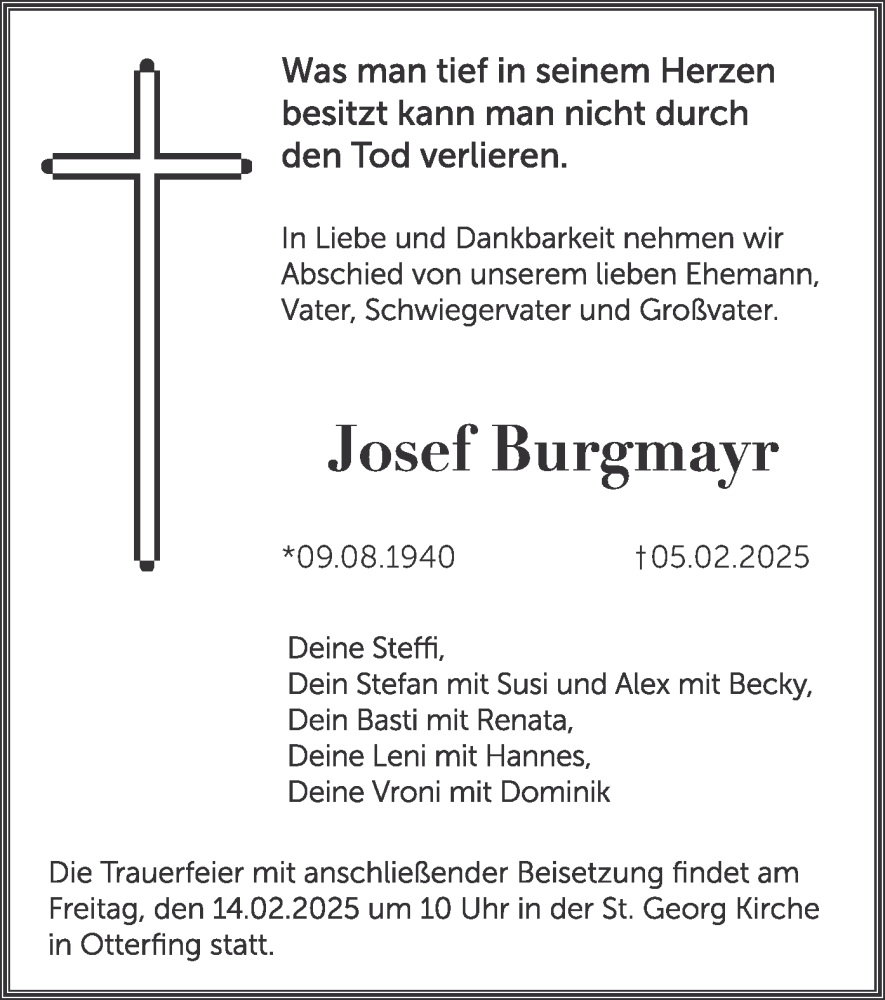  Traueranzeige für Josef Burgmayr vom 08.02.2025 aus merkurtz